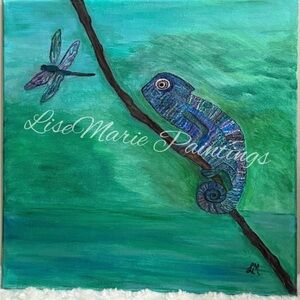 Chameleon and Dragonfly Painting